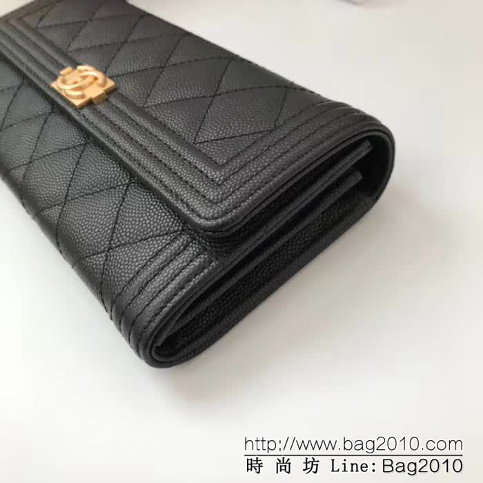 CHANEL香奈兒 新款 leboy長款錢包 荔枝牛皮綾格紋 復古金扣 80286  DJC2494
